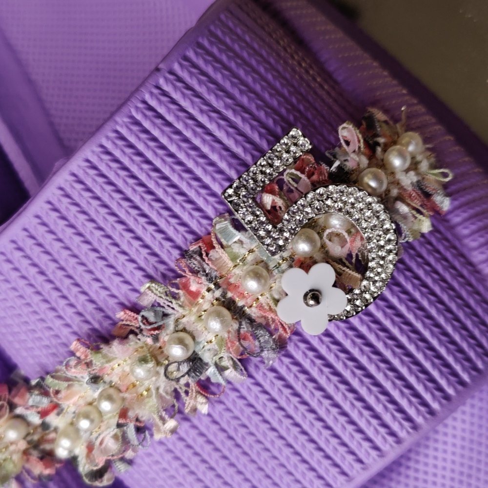 Purple Tweed Pearl Camilla Flower Slides - Picture 2 of 7